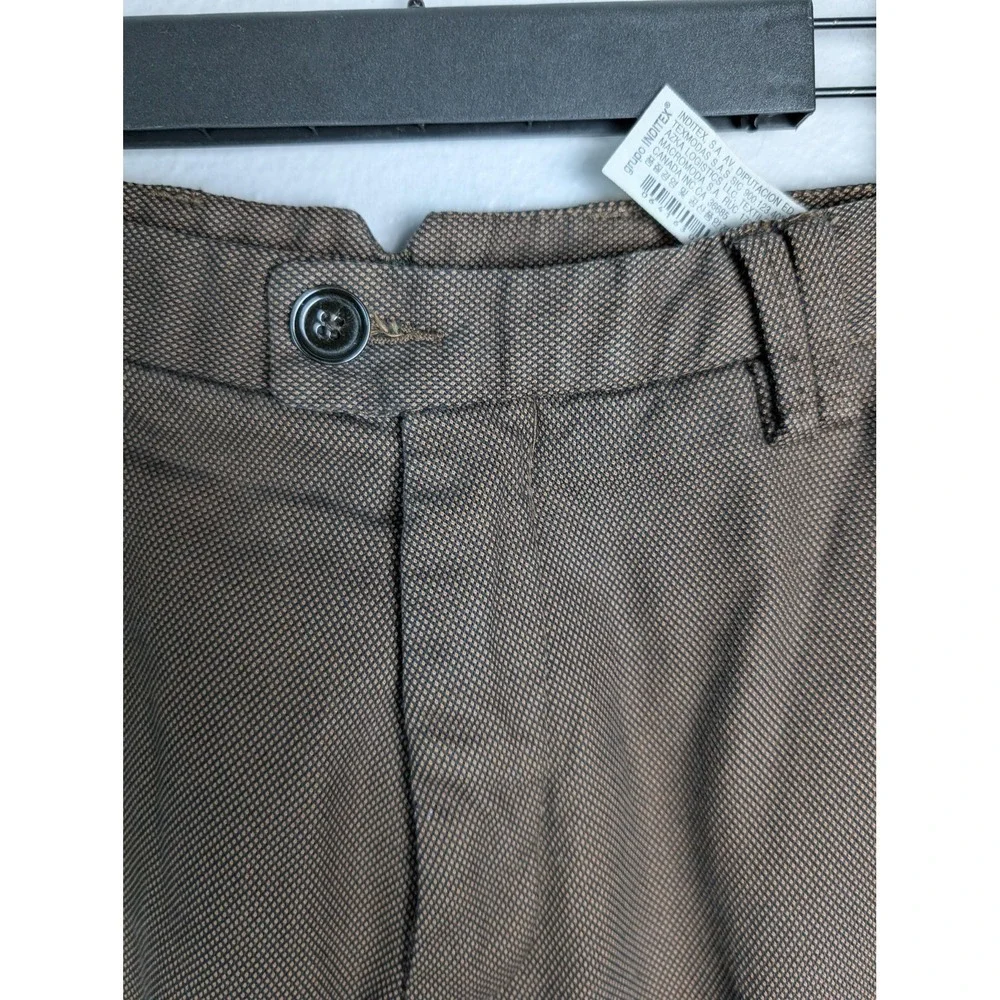 Zara Pants Mens 34x31 Brown Slim Fit Micro Print Stretch Chino‎ Casual Geometric